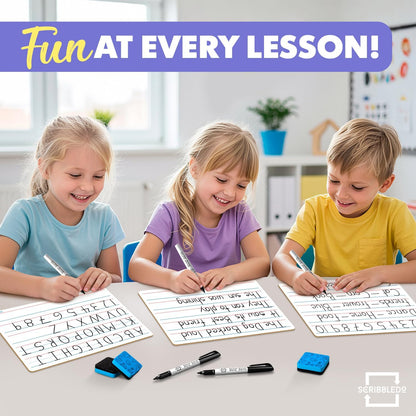 Scribbledo 10 Pack Double Sided Whiteboards Lined Dry Erase Board for Kids Ruled Writing Board Handwriting Practice for Kids Small White Board Dry Erase Boards Lines 9x12 Student 10 Dry Erase Markers