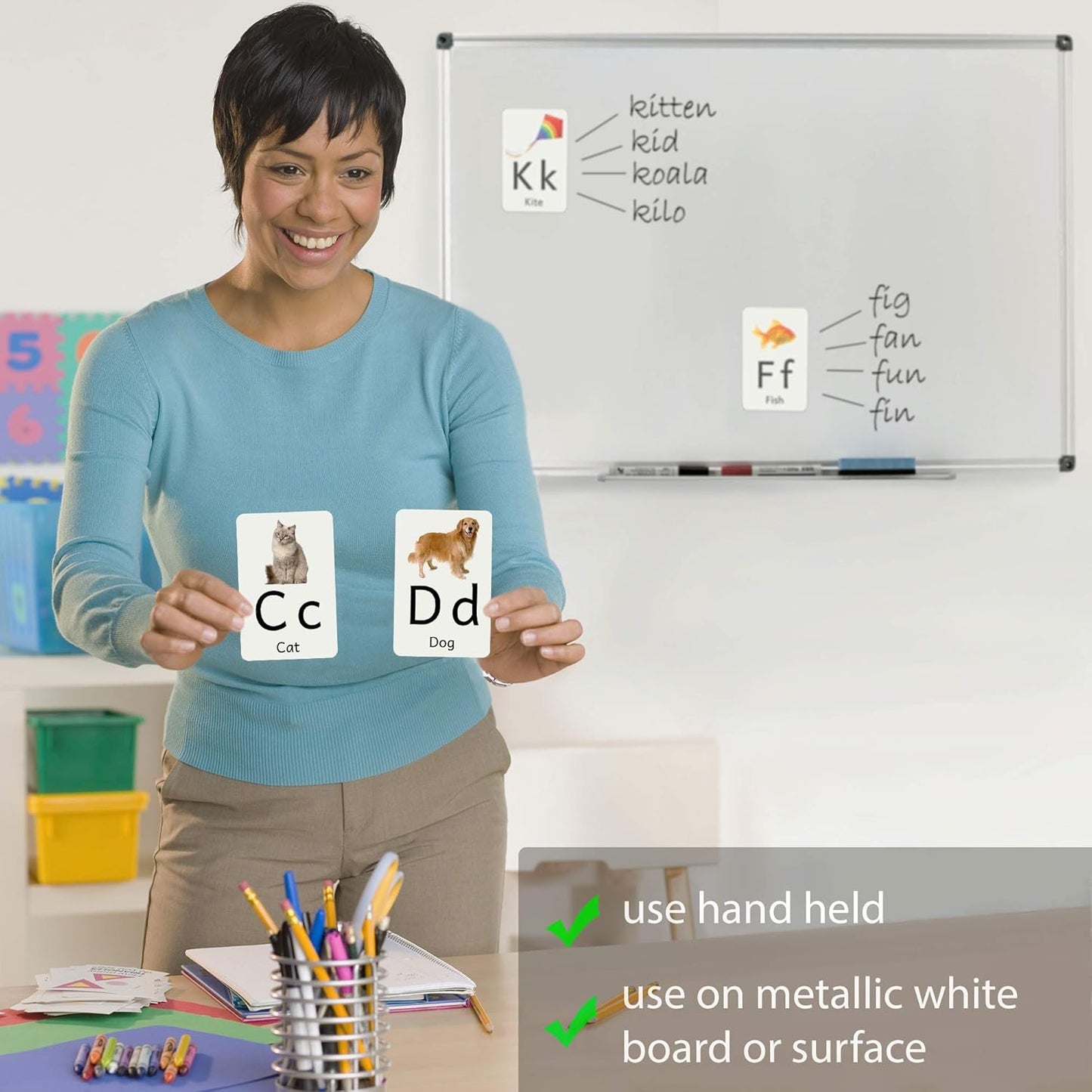 Attractivia Magnetic Big Alphabet ABC Flash Cards - 52 Sturdy Uppercase & Lowercase Large Letters, Black - for Classroom Teachers, Homeschool, ESL, Kids and Adults