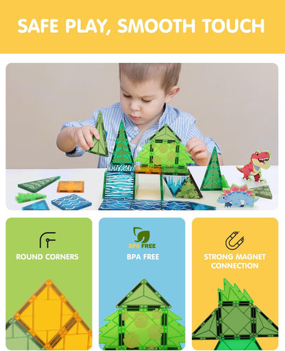 Magnetic Tiles Animals & Dinosaurs Toys, STEM Educational Building Blocks, Sensory Set 35 PCS for Toddlers Kids Ages 3-5 5-7, Boys Girls Birthday Gift Age 3+
