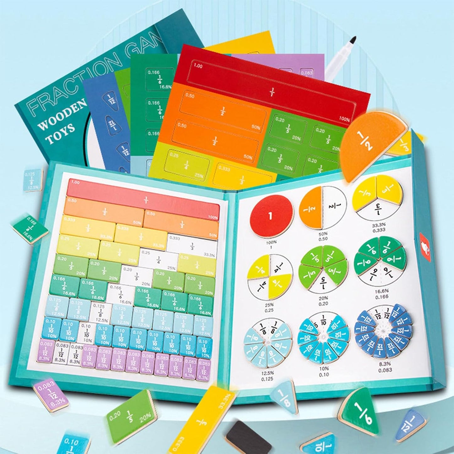 Magnetic Fraction Demonstration Book, Magnetic Fraction Tiles Disc Set (Zebra)