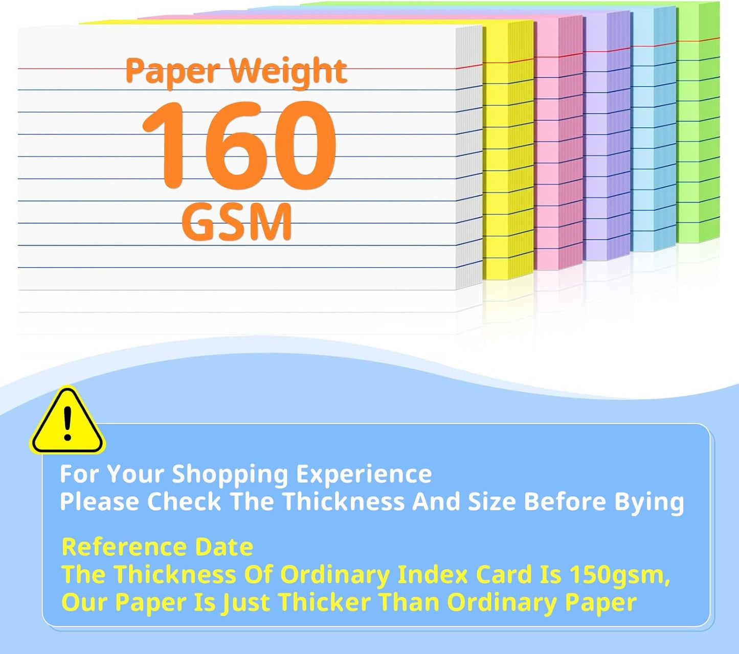 Index Cards 3x5 Inches, 300 PCS, Colored Flash Cards With Ring, Punched Lined Study Card Ruled Flashcards Notecards, Ruled Front And Blank Back, Note Card for School, College And Home