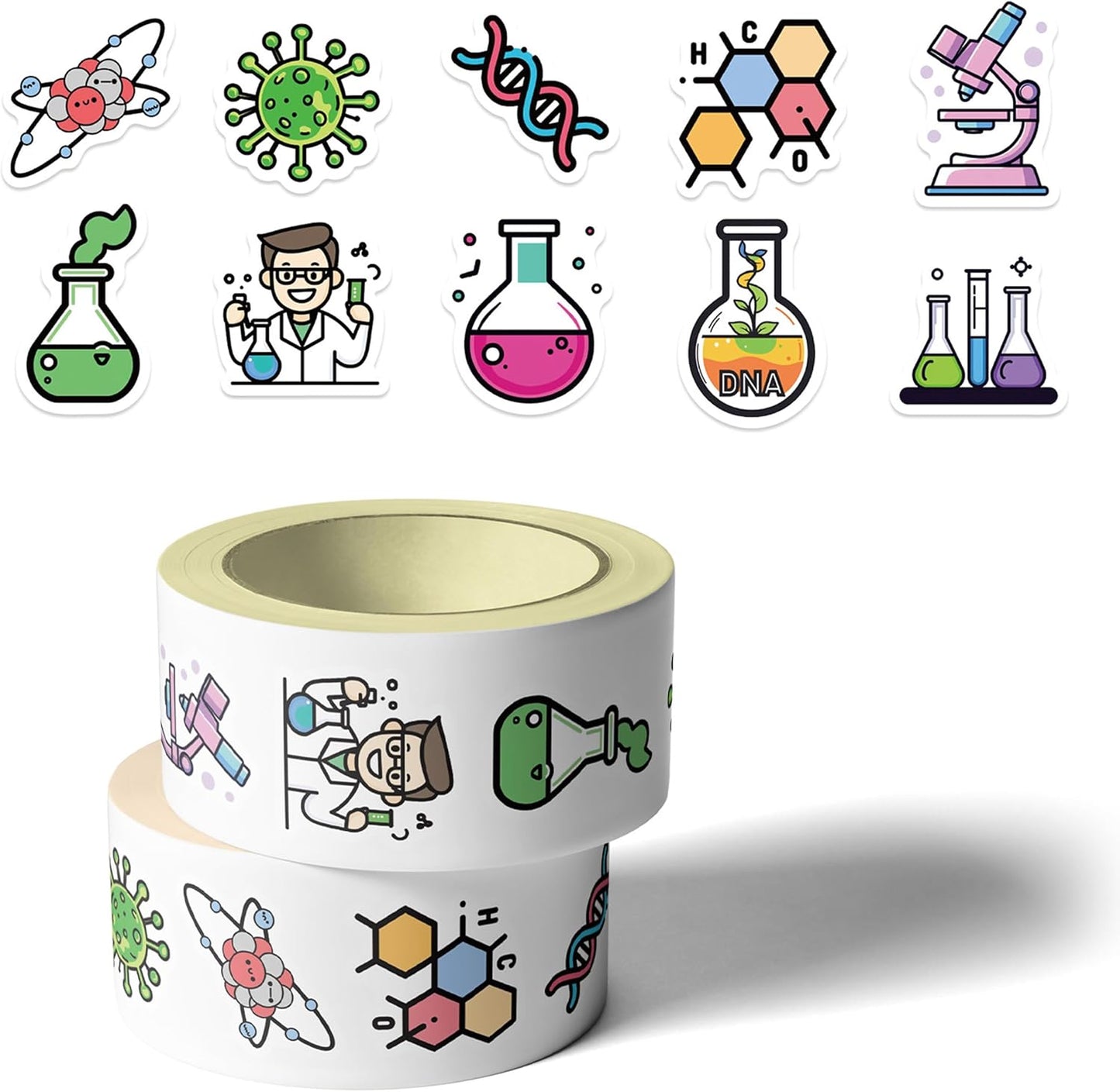 Chemistry Stickers Roll for Kids, Science Lab Experiment Stickers, 1000PCS 2 Rolls Chemical Lab Reward Labels, 10 Styles Classroom Teacher Supplies STEM Party Favors