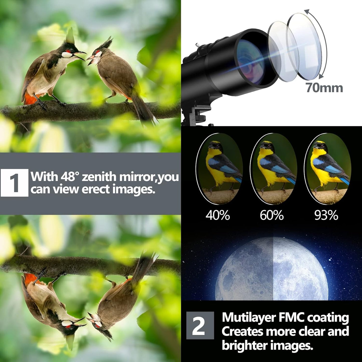 Telescope for Adult, 70mm Aperture 400mm Portable Telescope with Tripod, Finder Scope, Phone Adapter, Carrying Bag, Astronomical Refractors Telescopes for Kids Beginners Adults (White)