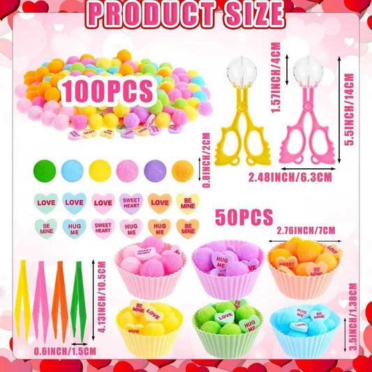 75 Pcs Valentine's Day Sensory Bin Items Valentine Counting Sorting Sensory Bin Filler 60 Hedge Balls 3 Tweezers 2 Scissors Clips 10 Cups Red Pink Fine Motor Counts for Valentine's Counting Decor