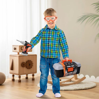 Kids Tool Set 49 PCS, Portable Tool Bag with Battery Powered Toy Drill & Adjustable Belt, Pretend Play Toddler Tool Set, Construction Toys for Boys & Girls Age 3-8, STEM Gifts