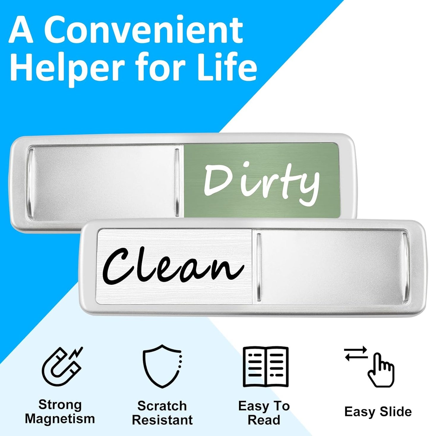 Dishwasher Magnet Clean Dirty Sign, Slide Strong Clean and Dirty Refrigerator Magnet Indicator for Dishwasher, Non-Scratch, Easy to Read, Self-Adhesive for Non-Magnetic Dishwasher（LightGray Brown）