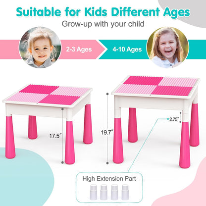 arscniek Toddlers Activity Table 7 in 1 Kids Activity Tables and 4 Chairs with 152Pcs Large Marble Run Building Blocks, Sand/Water Tables, Kids Learning Play Table Toys for Girls Boys Toddler Age 3-7