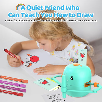 Drawing Robot for Kids with 150 Learning Cards and 17 Colorful Pens, Voice Interactive Educational Smart Art Painting Machine, Step-by-Step Drawing Guidance for Boys Girls Early Learning & STEM Toys