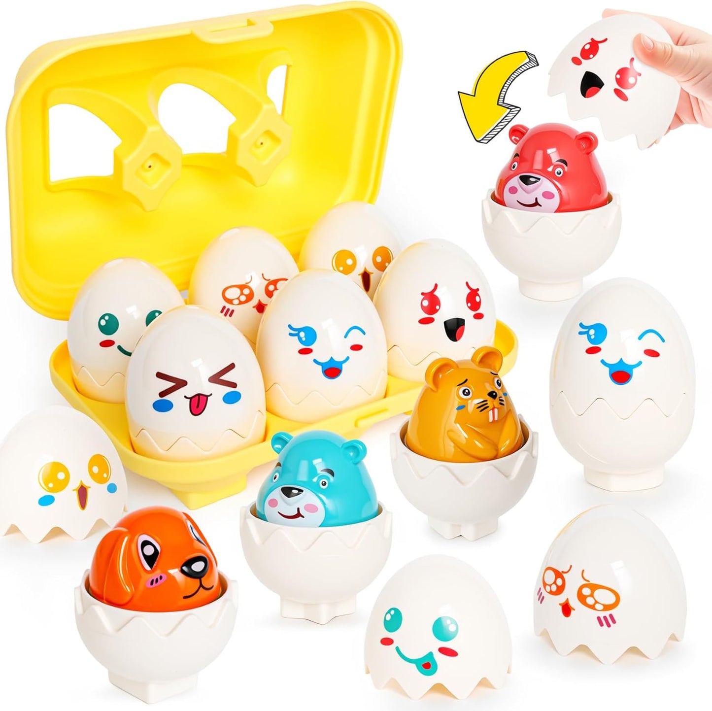 Egg Toys for Toddlers 1-3,Montessori Geometric Eggs Early Preschool Educational Learning Fine Motor Skills Color Sorting Satcking Travel Bingo Puzzle Matching Games for Kids Boys Girls