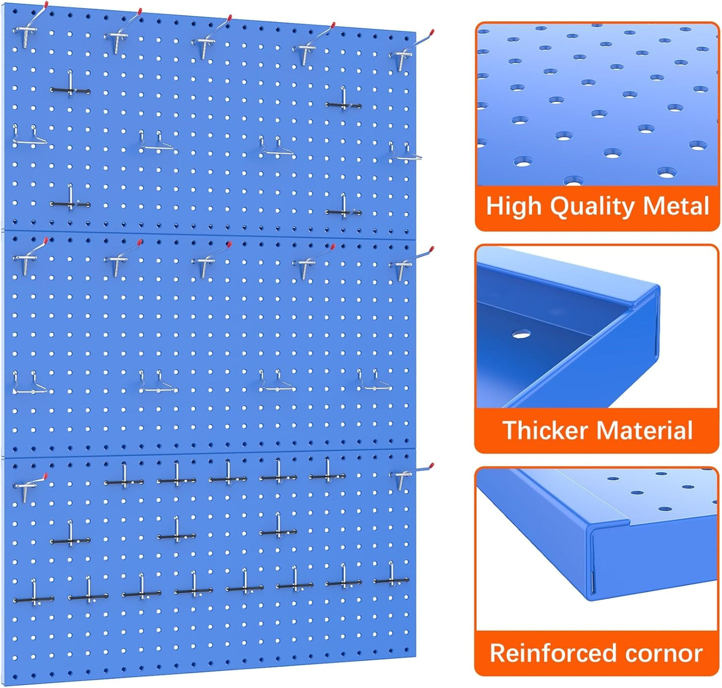 TORACK 3 PCS Metal Pegboard Panels(12x24 inch) for Wall Garage Tools Storage Pegboard for Workbench, Modular Peg Board Tool Organizer Board Kit(Pack of 3, Orange)