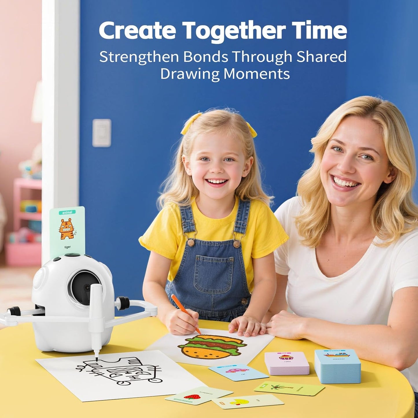 Drawing Robot for Kids with Camera Recognition, Interactive Educational Drawing Machine with 150 Cards, Montessori Painting Learning Toys for Ages 3+, Birthday for Boys Girls (Yellow)