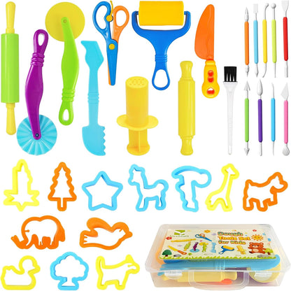 Kleeblatt Dough Tools Set for Kids - 19 Pcs Playdough Kit with 9 Basic Dough Tools, 9 Double-Headed Clay Carving Tools & Cleaning Brush, Safe for Toddlers Ages 2-8, for Clay/Plasticine/Sand