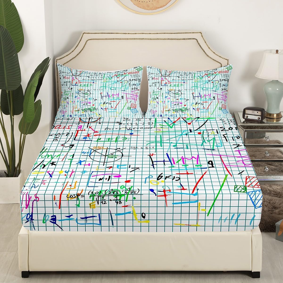 Erosebridal Chemistry Lab Fitted Sheet Twin Size Chemical Equation Bed Sheets for Boys Girls Chemical Elements Science Theme Bed Set Teens Kids Science Students Bedding Set School Dorm Room Decor