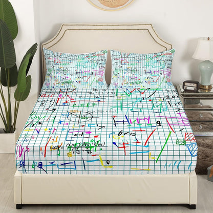 Erosebridal Chemistry Lab Fitted Sheet Twin Size Chemical Equation Bed Sheets for Boys Girls Chemical Elements Science Theme Bed Set Teens Kids Science Students Bedding Set School Dorm Room Decor