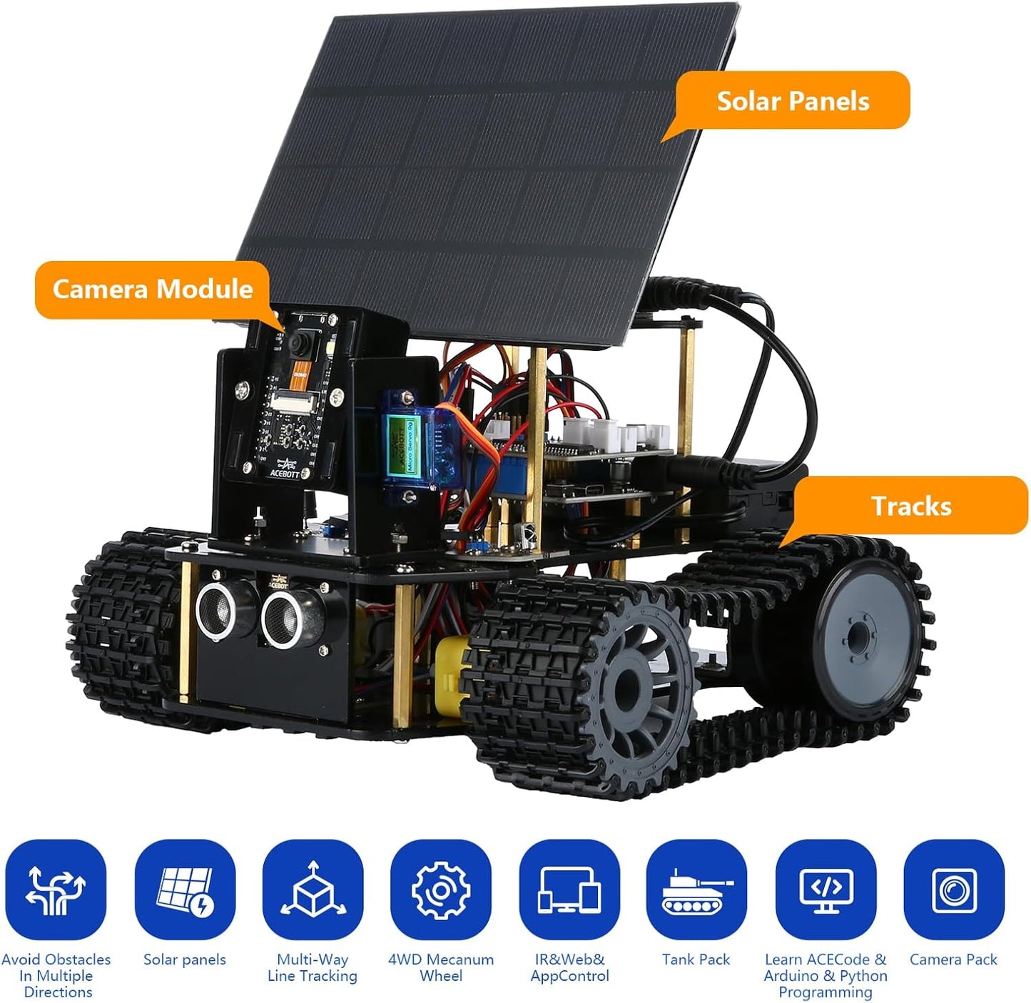 Robotics for Kids Ages 8-12, ACEBOTT Smart Robot Arm Car Kit with 5DOF, STEM Toys for Boys Age 8-12 12-16+, ESP32 Arduino/Python/Blockly Coding, App & Remote Control, STEM DIY Gift for Teens & Adults