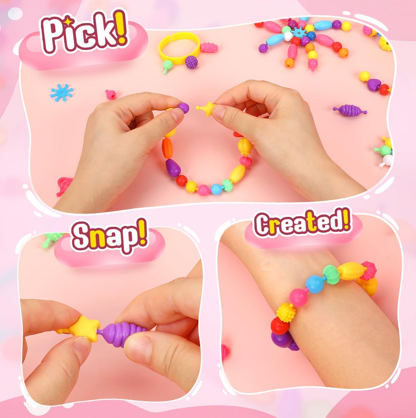 Atoymut 600Pcs Pop Beads, Jewelry Making Kits for Toddlers, Arts and Crafts Supplies for Kids Ages 4-8, Necklace, Bracelet, Ring, Creative DIY Toys Set for 4, 5, 6, 7, 8 Year Old Girl Birthday Gift
