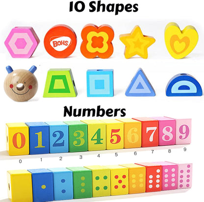 BOHS Caterpillar Lacing Blocks - Threading & Stacking - Toddler Learn Counting, Numbers and Shapes- Baby Kids Fine Motor Skills Toys