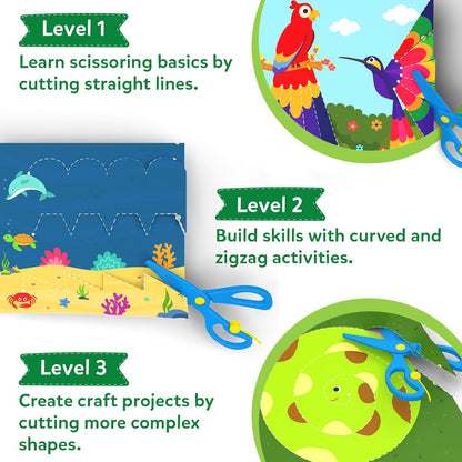 Skillmatics Scissor Skills Activity Book - Snip Snip, 25 Cutting Activities for Preschoolers, Felt Craft Kit, 2 Child-Safe Scissors, Fine Motor Skills, Screen-Free Fun, Gifts for Kids Ages 3-7
