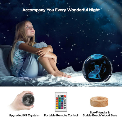 3D Solar System Crystal Ball Night Light with 16 Color LED Wooden Base, Upgraded 3.15 Inch Galaxy Planets Glass Ball Lamps with Remote for Birthday Christmas, Astronomy Space Gifts for Boys Girls