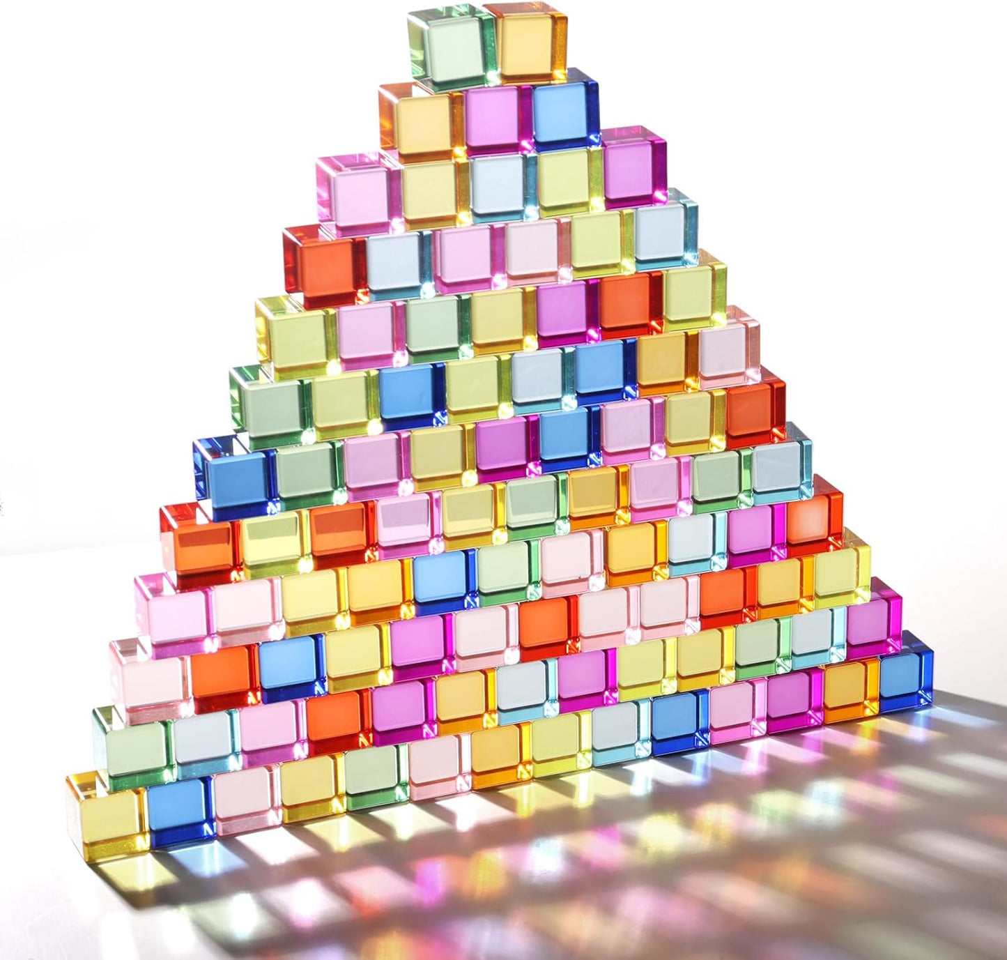 30 Pcs Mixed Acrylic Blocks Set - 10 Long (2.5x2.5x5CM) + 20 Cube (2.5x2.5x2.5CM) Rainbow Gem Blocks, Sensory Stacking Toy for 1 2 3 4 Years Old, Boys Girls Gift with Rich Building Possibilities