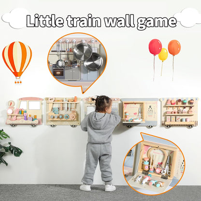 Wooden Sensory Wall Panel for Kids Activity Wall Busy Board with Wooden Toolboxes, Kitchen, Doctor Kit & More! Wall-Mounted Learning Toy for Preschoolers (3+), STEM Play