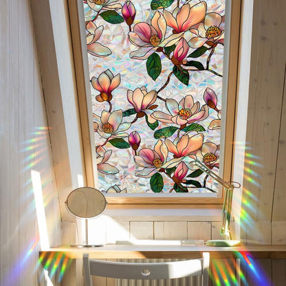 Flower Stained Glass Window Film Decorative Static Cling Stickers Sun Blocking Privacy Decals for Home Car White Lily