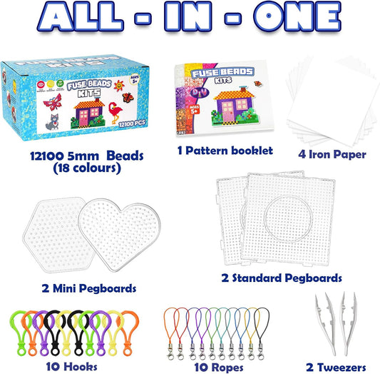 FUNZBO 21000 5mm Fuse Beads Kit - 26 Colors Individual Pack, Homeschool Arts and Crafts Supplies for Kids, Toys Set, Art Decorations for Room, Toys Gifts for Girls and Boys Age 5+