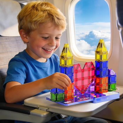 Magnetic Tiles for Kids Ages 4-8, Magnetic Blocks Travel Set with Diamond Surface & Metal Storage Box, 60PCS STEM Learning Toys, Educational Building Gifts for 3-8 Year Olds