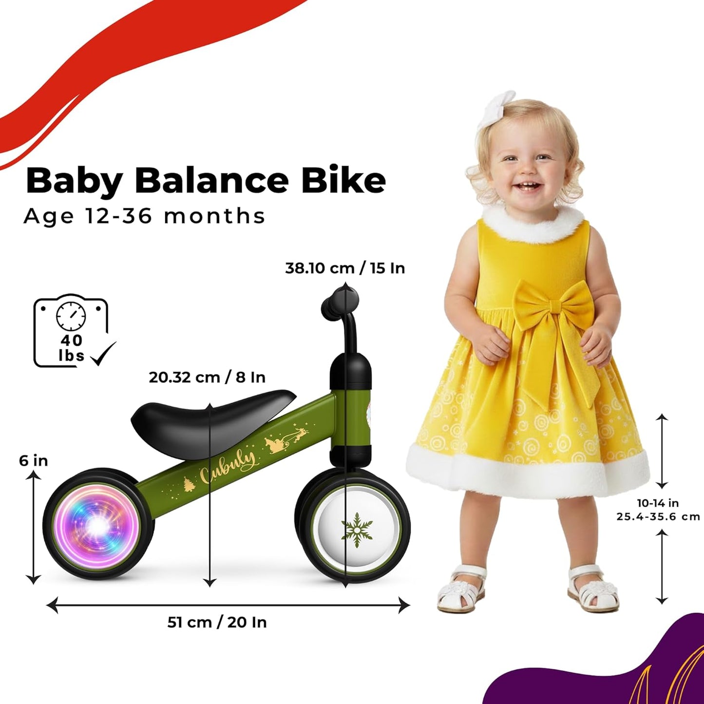 Baby Balance Bike for 1-3 Year – First Birthday Boy Girl Gifts 12-36 Month Mini Bike|Colorful Lighting Wheels|Ride on Toys |Toddler Balance Bike 1-3 Indoor/Outdoor Bike