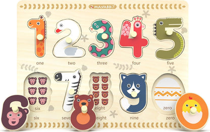 Puzzles for Toddlers 2-4, Wooden Puzzle for Toddlers, Wood Peg Puzzle for Preschool Kids, Number Learning Puzzles Baby Board Toys, 1 2 3 Shape Knob Puzzle for Girls Boys 18Months and Up