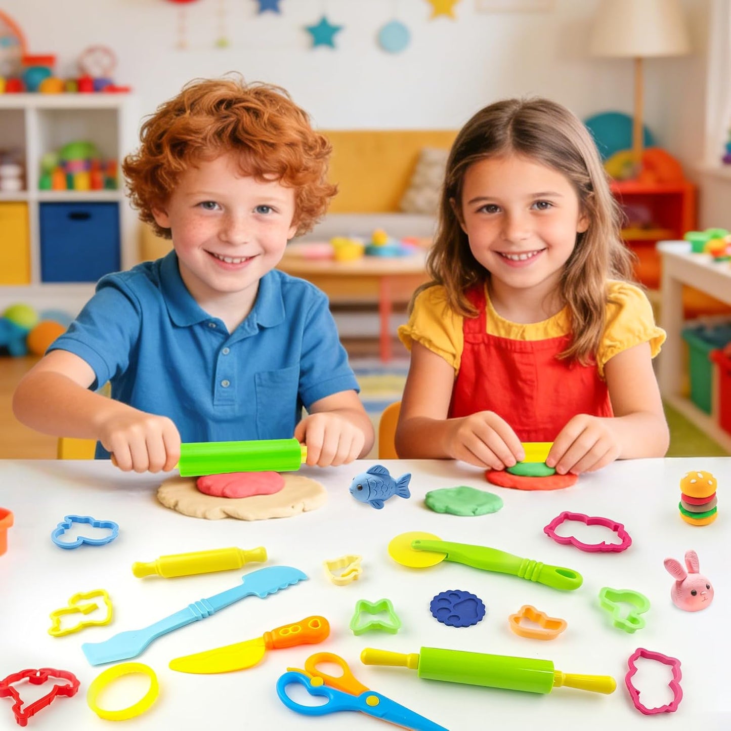 Dough Tools for Kids,9-Piece Kids Clay and Dough Tool Kit– Includes Roller, Rolling Pins, Cutting Tools, Safe Scissors & Plastic Knife for Fun DIY Craft Activities