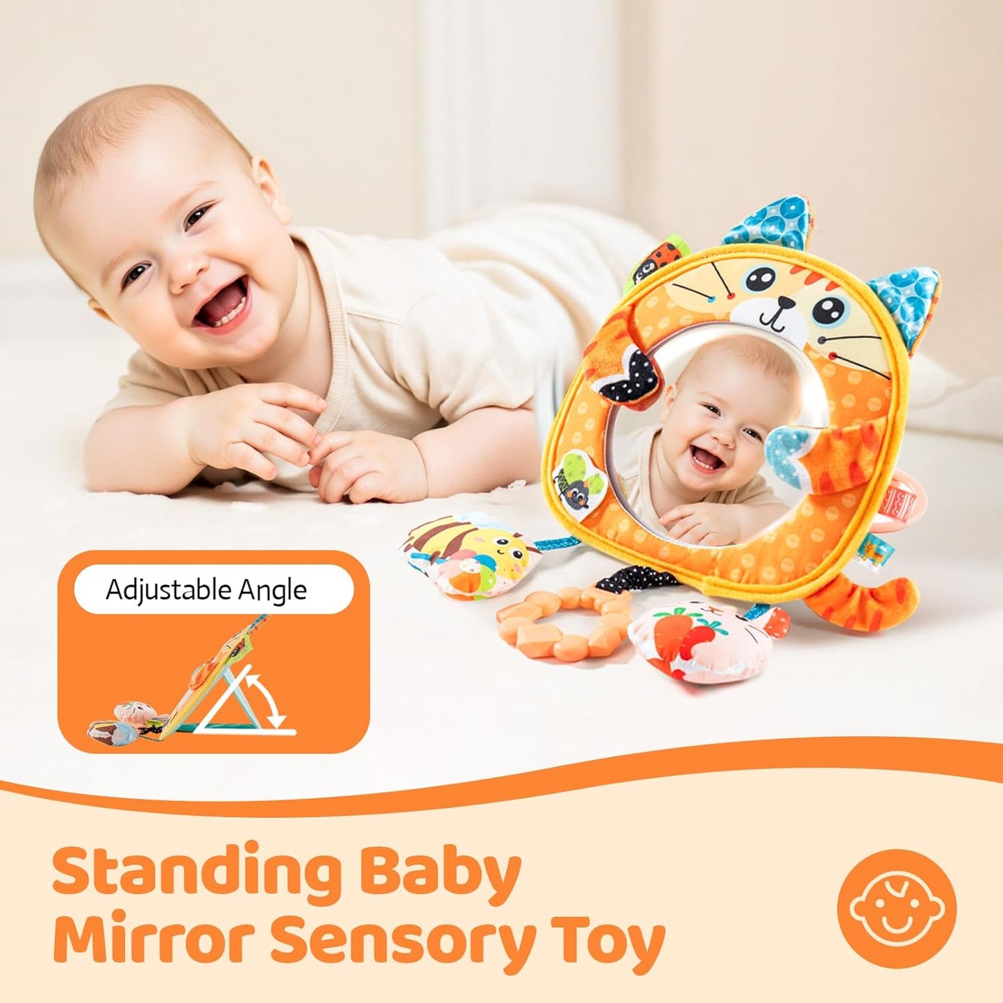 Jollybaby Car Seat Crib Stroller Play Gym Hanging Toy for Baby 0-3-6-12 Months, Tummy Time Mirror Toys Gifts for Newborn Infants, Carseat Travel Toy for Road Trip - Frog