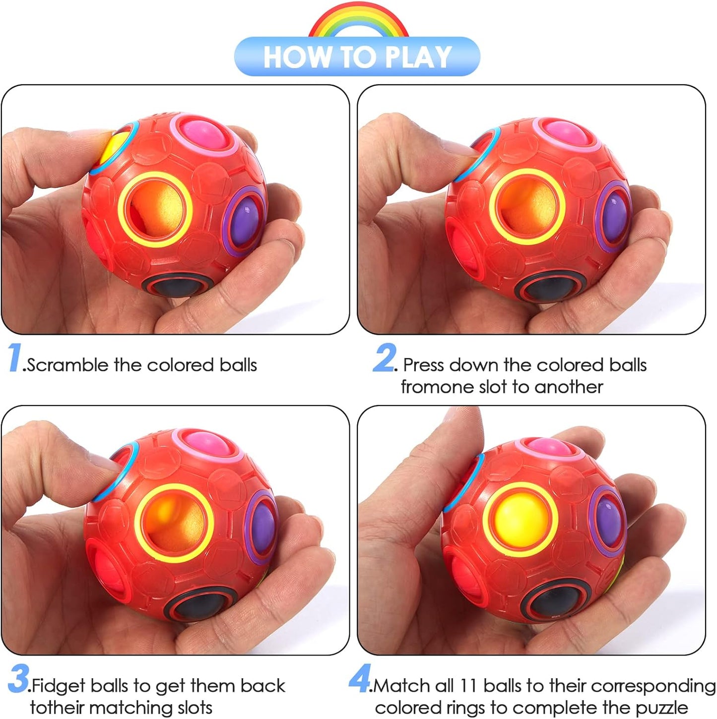 Vdealen Magic Rainbow Puzzle Ball, Fidget Ball Puzzle Brain Teaser Fidget Toy for Boys & Girls- Birthday Party Easter Valentines Christmas Stocking Stuffers for Kids Teen & Adults(Off White)