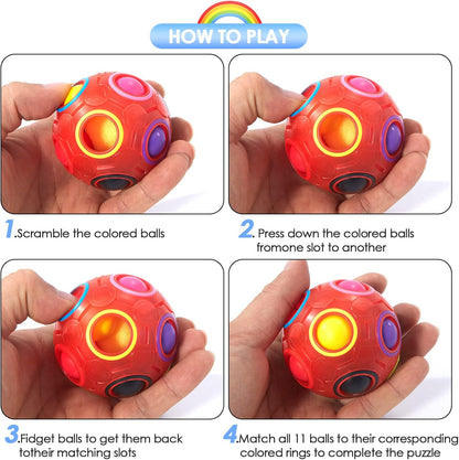 Vdealen Magic Rainbow Puzzle Ball, Fidget Ball Puzzle Brain Teaser Fidget Toy for Boys & Girls- Birthday Party Easter Valentines Christmas Stocking Stuffers for Kids Teen & Adults(Off White)