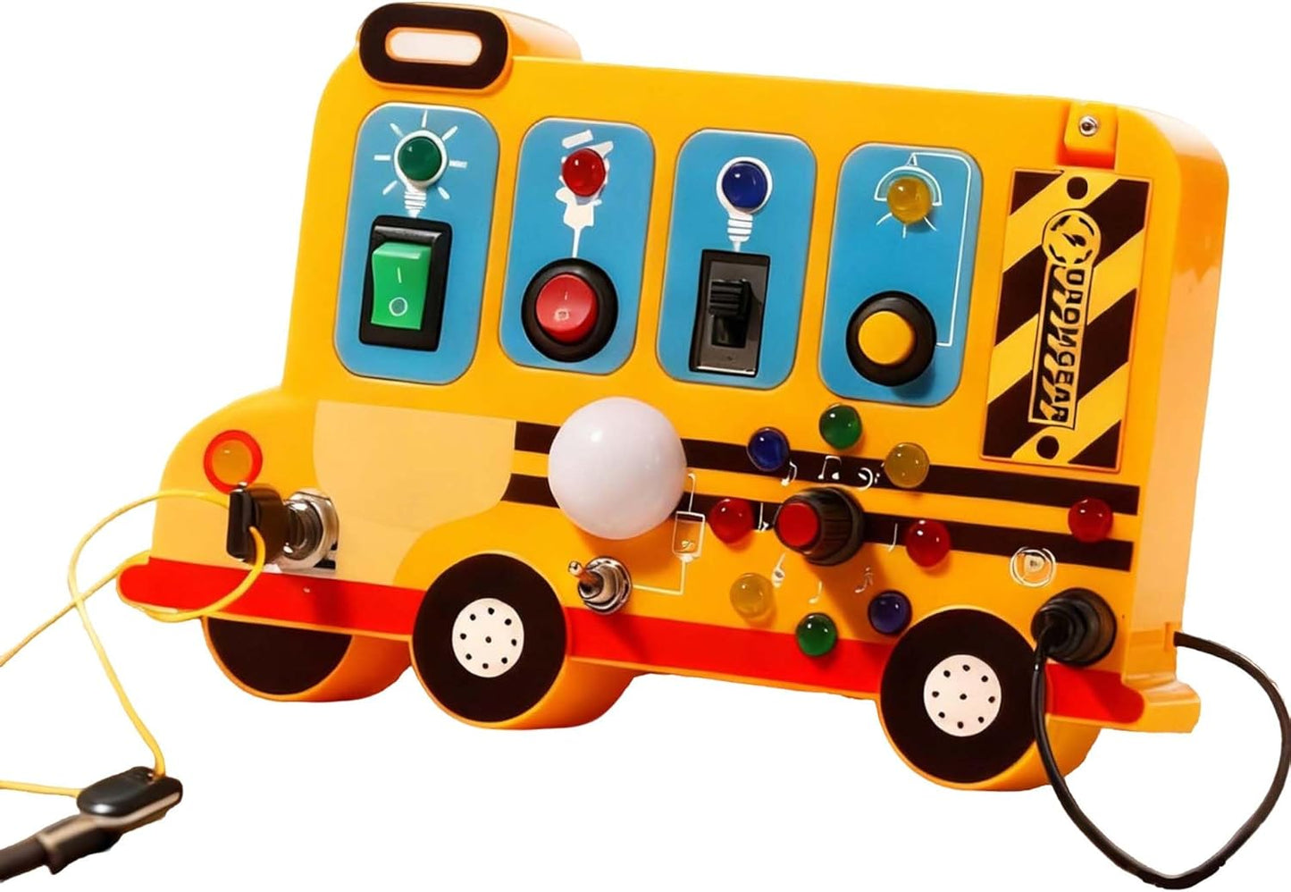 Montessori Board Sensory Toys for Children with LED Light switches, School Bus Shape，Baby fidgeting Board Travel Toys for More Than 18 Months, 18M+Boys and Girls Toddler Toys Gifts,Switch Toy