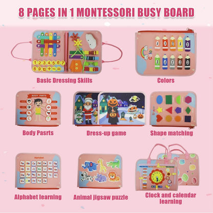 Toddler Busy Board-Montessori Toys for Boy Girl Birthday Gift, Sensory Learning Toys for Toddlers Busy Book, Airplane Car Travel Activities Toy,Learn Fine Motor Skills