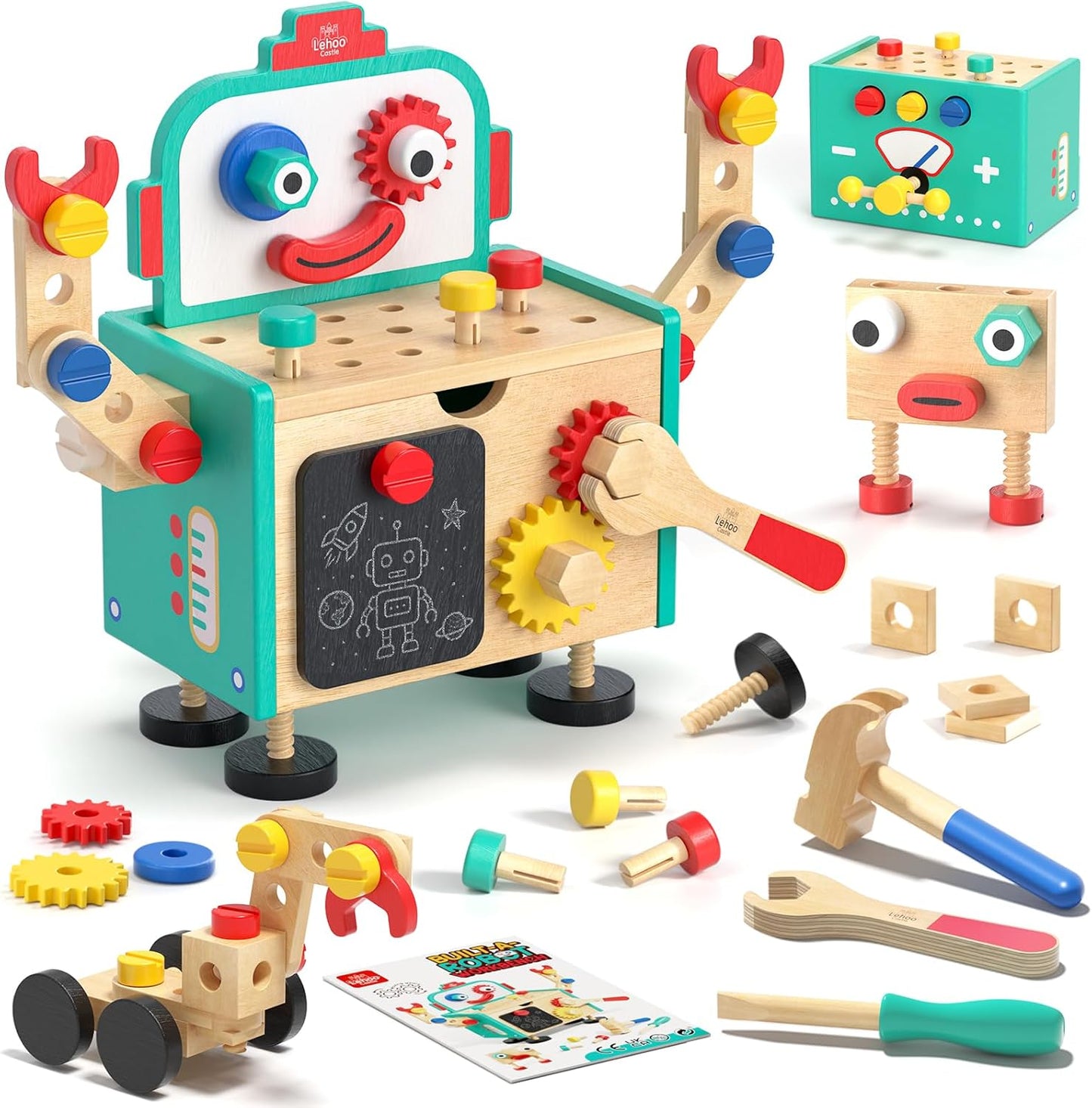 Lehoo Castle Kids Tool Set with Toolbox, Wooden Toys for 3 4 5 Years Old Boy Birthday Gift, Construction Play Tools, STEM Learning Toys for Preschooler, Pretend Play Gifts for Christmas