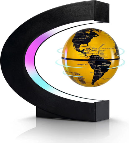 Flagest Magnetic Levitation Floating Globe, Levitating C Shape Globe with LED Lights for Education Home Office Desk Bookshelf Decor, Holiday Anniversary Creative Gift(3.3 Inches)