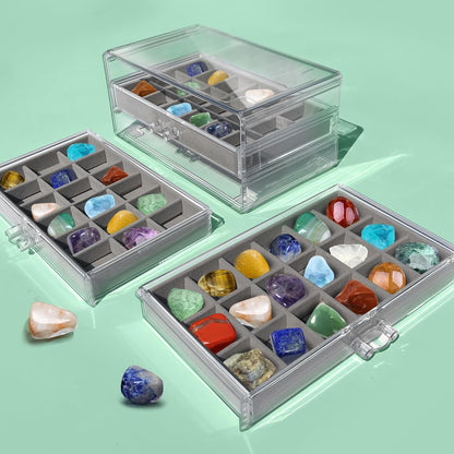 Rock Display Case, Rock Collection Box for Kids & Adults | Crystal Display Shelf, Organizer & Case for Gemstone, Fossil, Mineral | Rock Collection Display Case for All Collectibles
