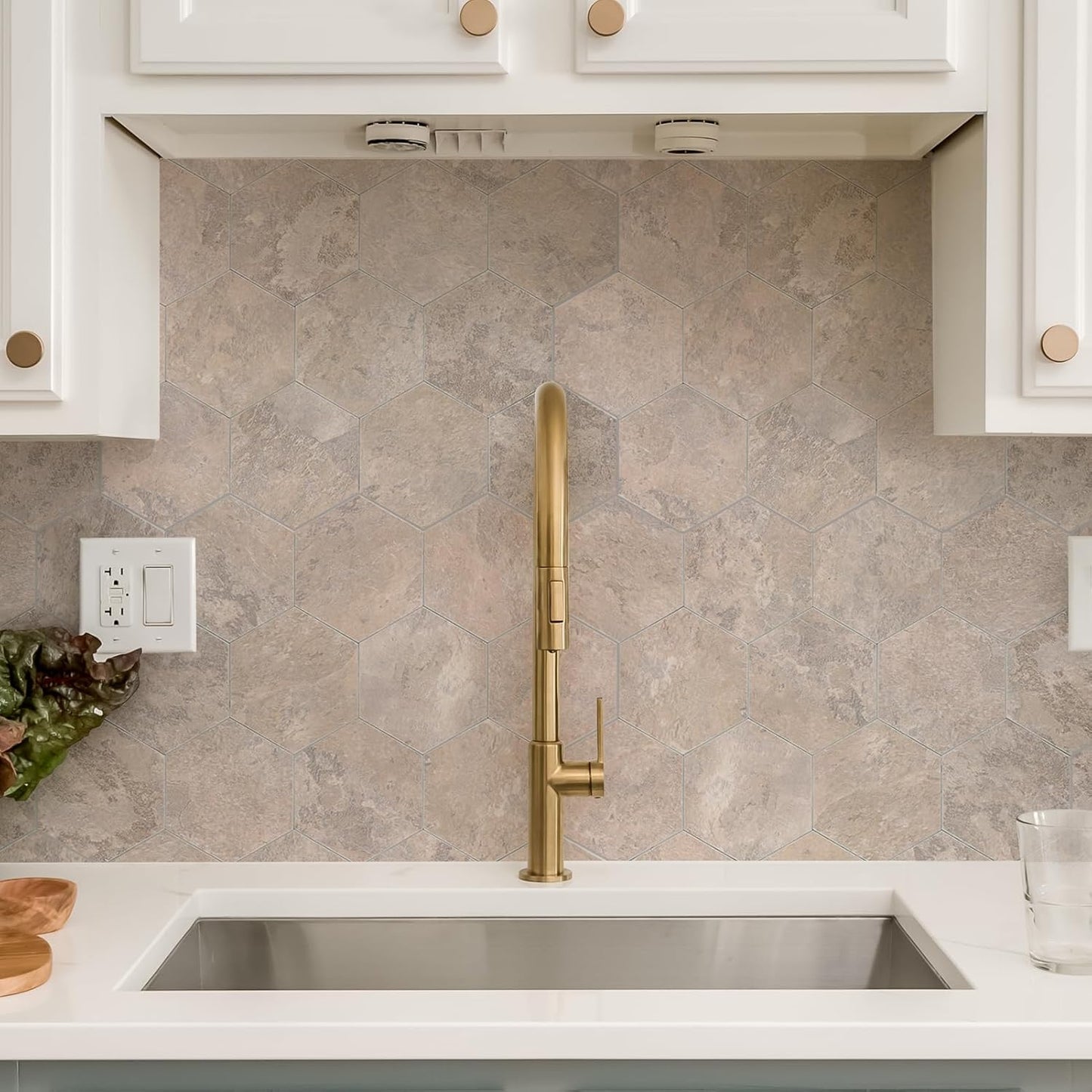 Yipscazo 10 Sheet Hexagon Peel and Stick Backsplash,Self Adhesive Luxury Faux Marble Tile, Asenka Beige Wall Tile for Kitchen, Stick on Backsplash Tiles for Bathroom,RV,Laundry