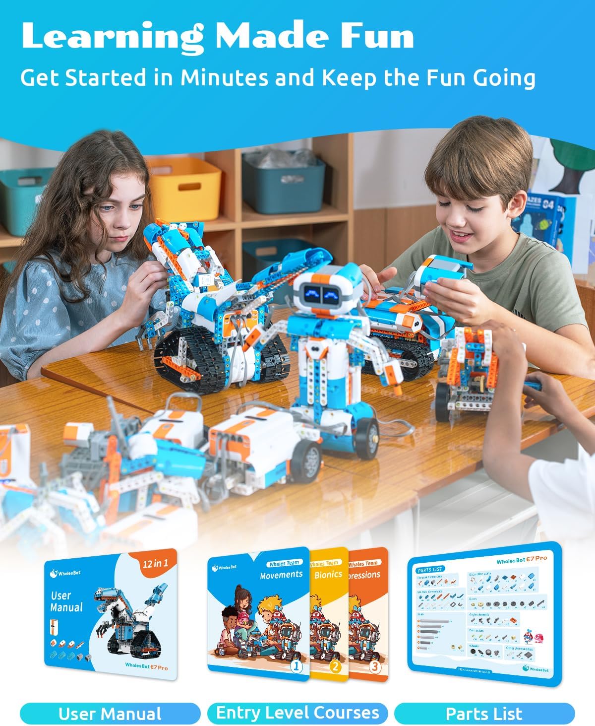 WhalesBot D1 21-in-1 STEM Coding Robot Kit for Kids (Ages 4+), 280+ Pieces Educational Building Set with APP-Controlled & Programming, 3D APP Guidance, Ideal Toy for Boys & Girls