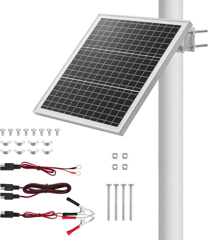 VEVOR 20W 12V Solar Panel Battery Charger, Solar Battery Trickle Charger Maintainer with Built-in Controller & 0-60° Adjustable Pole Mount Bracket, IP67 for Gate Fence Farm Lawn (Fit 1.5" - 3" Poles)