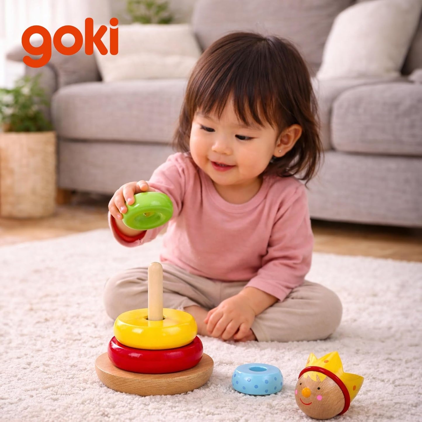 Goki Rainbow Stacking Toys for Toddlers 1–3 Little Prince | Classic 6-Piece Ring Stacker | Colorful Wooden Rainbow Stacking Rings for Fine Motor Skill Development & Early Learning Wood Toys
