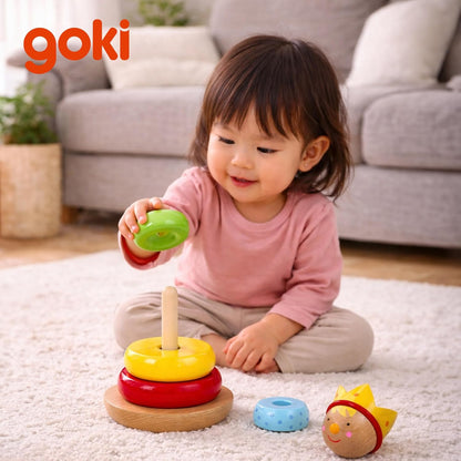 Goki Rainbow Stacking Toys for Toddlers 1–3 Little Prince | Classic 6-Piece Ring Stacker | Colorful Wooden Rainbow Stacking Rings for Fine Motor Skill Development & Early Learning Wood Toys