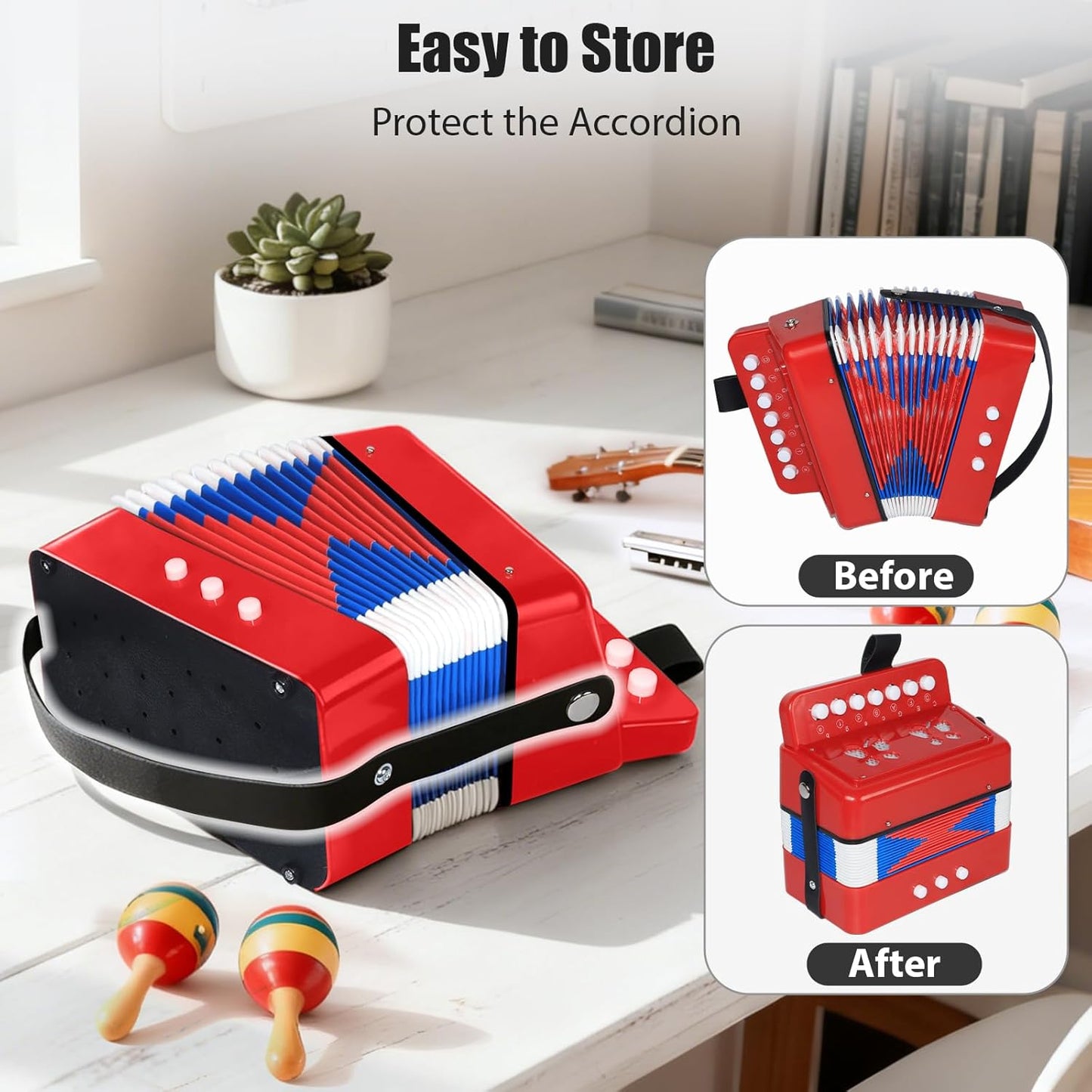 AZEAM Kids Accordion, Toy Accordion for Ages 3 5 9 7 10 12 Child Children Toddlers Beginners Kids Musical Instruments 10 Keys Button Small Lightweight for Boy Girls Christmas（Black）