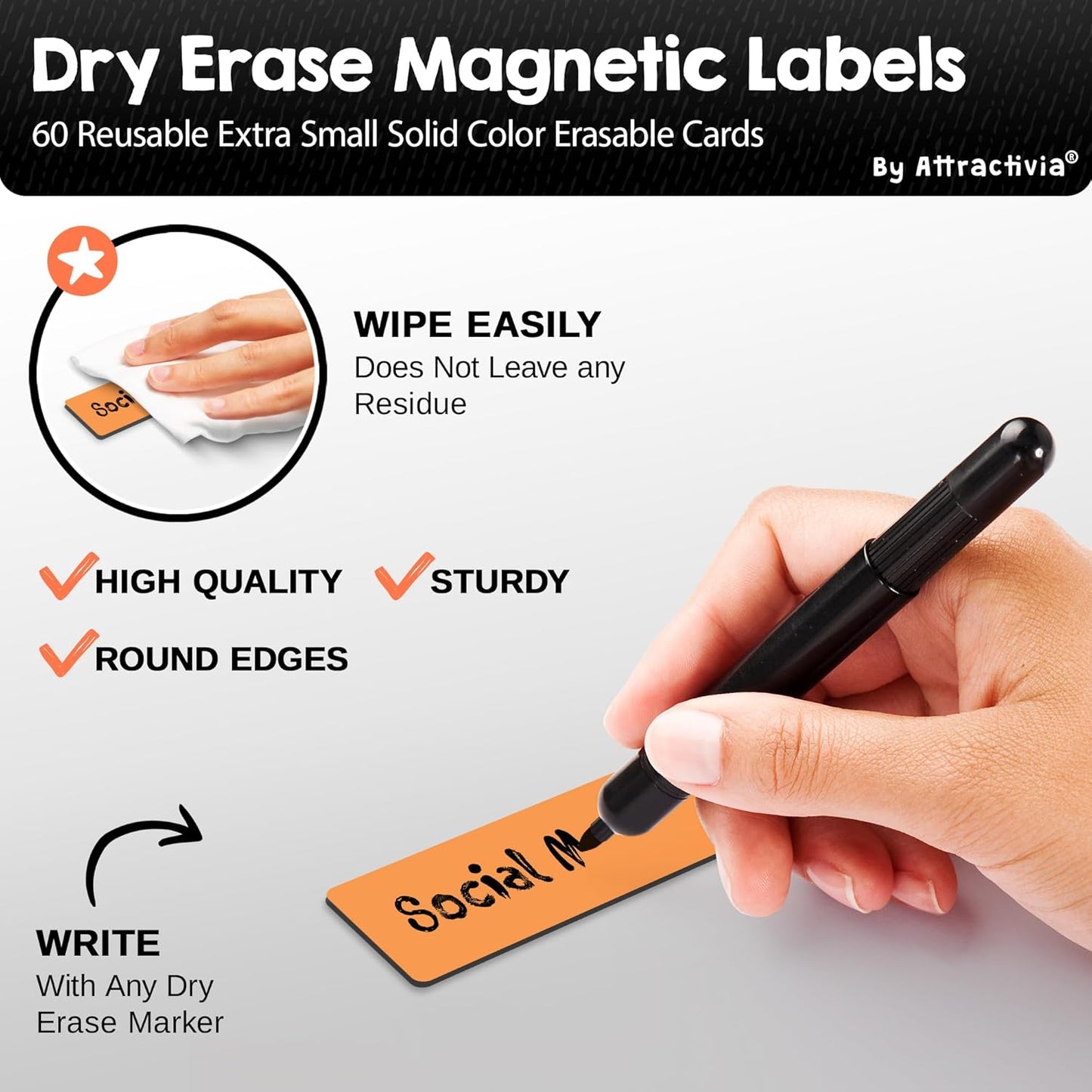 Attractivia Dry Erase Magnetic Labels 7.3 x 5.6 in, Dry Erase Magnets, 20-Pack, White Erasable Write-On All-Purpose Labels, for Office, Education, Home, Whiteboard