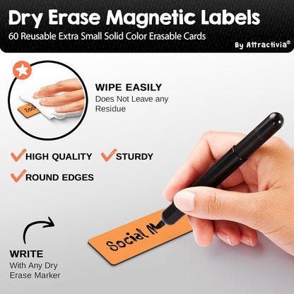 Attractivia Dry Erase Magnetic Labels 7.3 x 5.6 in, Dry Erase Magnets, 20-Pack, White Erasable Write-On All-Purpose Labels, for Office, Education, Home, Whiteboard
