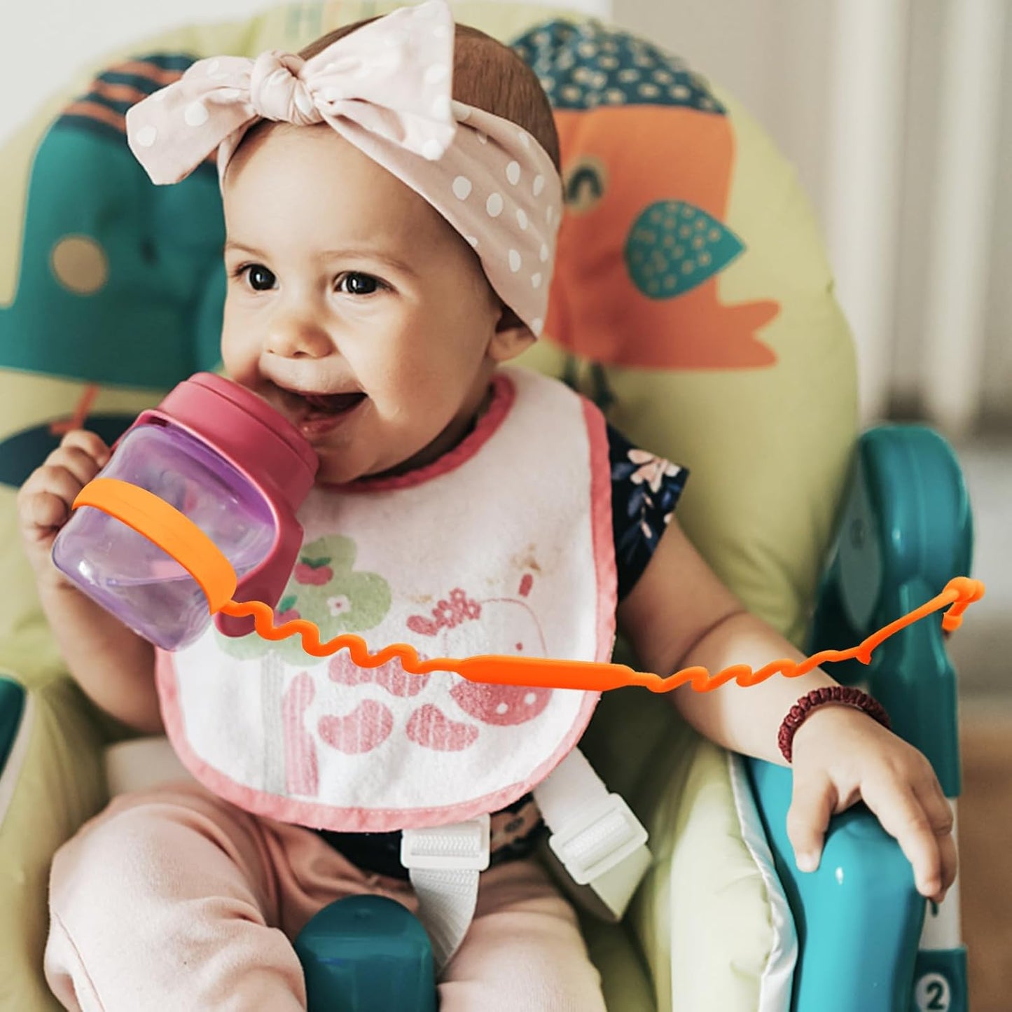 Silicone Toy Straps for Baby, Toy Safety Straps for Stroller High Chair - BPA Free (Red Yellow Orange)
