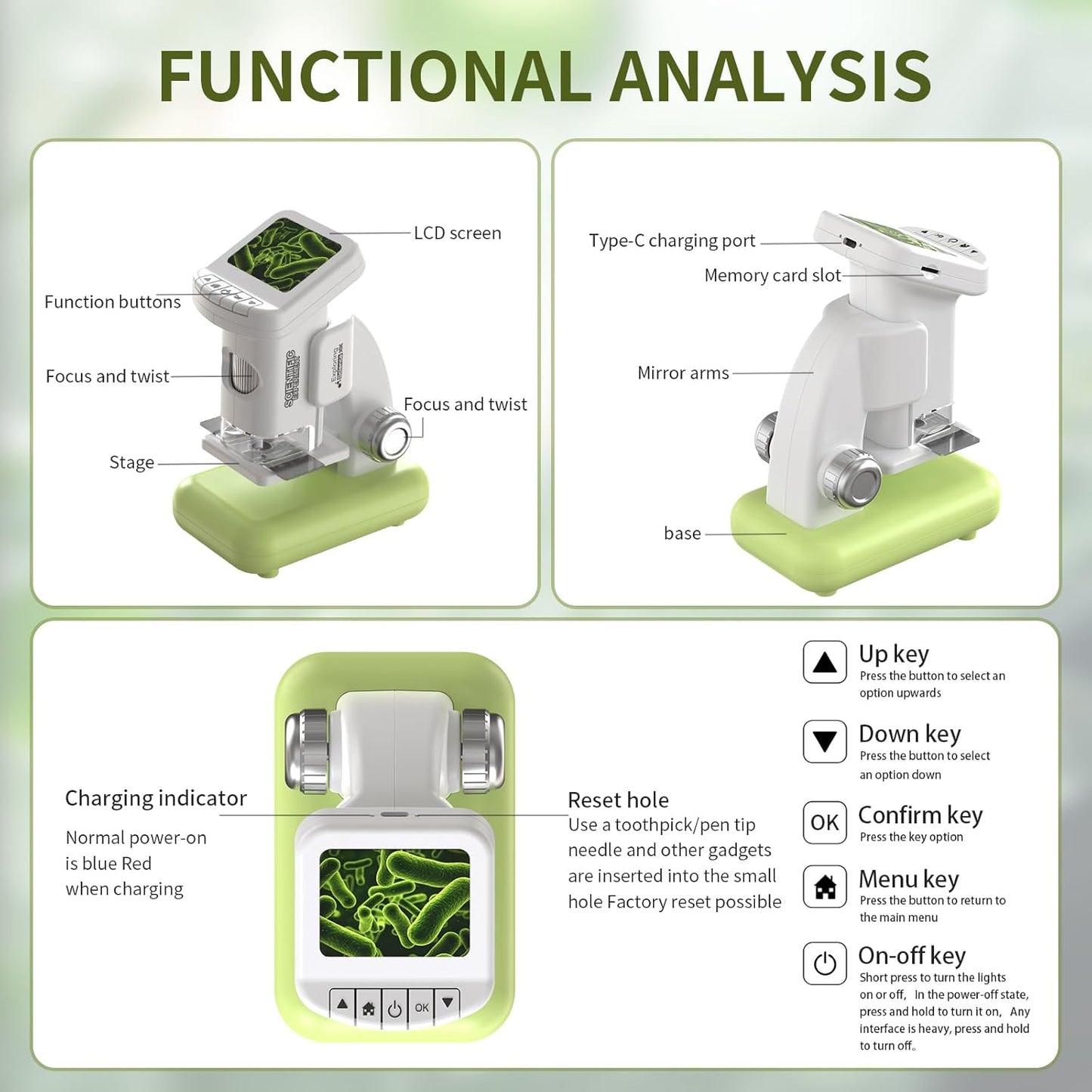 1200X Microscope for Kids 4K with 2 inch Screen STEM Digital Science Kit Rechargeable Handheld Mini Pocket Children Students Slides Portable Gift for Kids Ages 6 to 12 (Green)