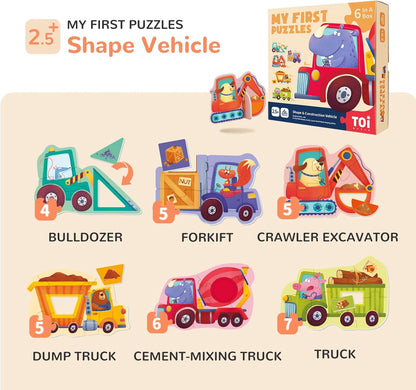 Toi 6 Packs Large Piece Toddler Jigsaw Puzzles for Kids Aged 2.5+, Animal Shaped Floor Puzzles for Beginner, Preschool Learning Game for Boys Girls, Traffic